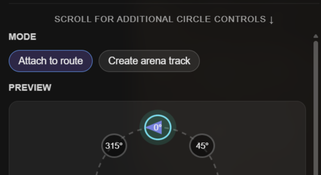 Typing radius, clicking arena, pressing Create track