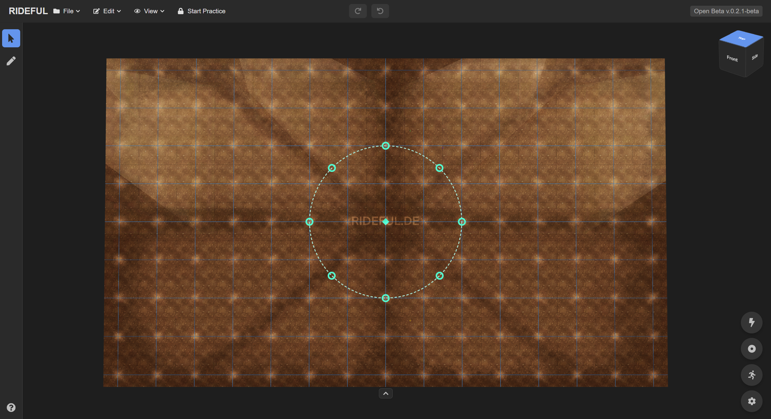Typing radius, clicking arena, pressing Create track